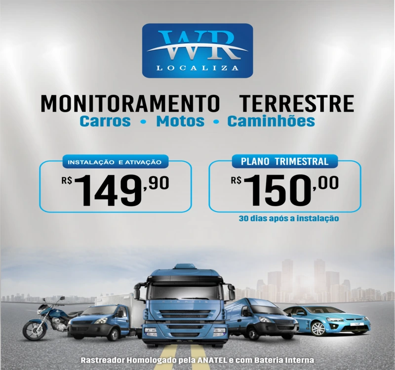 Plano de monitoramento terrestre para carros, motos e caminhões